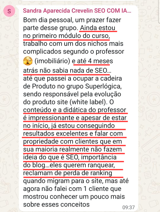 Depoimento Sandra: resultados excelentes ainda no primeiro módulo do curso
