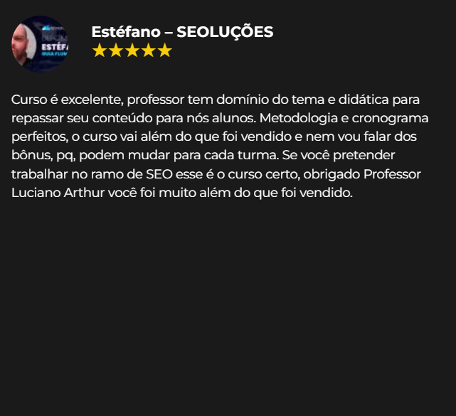 Depoimento Estéfano – SEOLUÇÕES